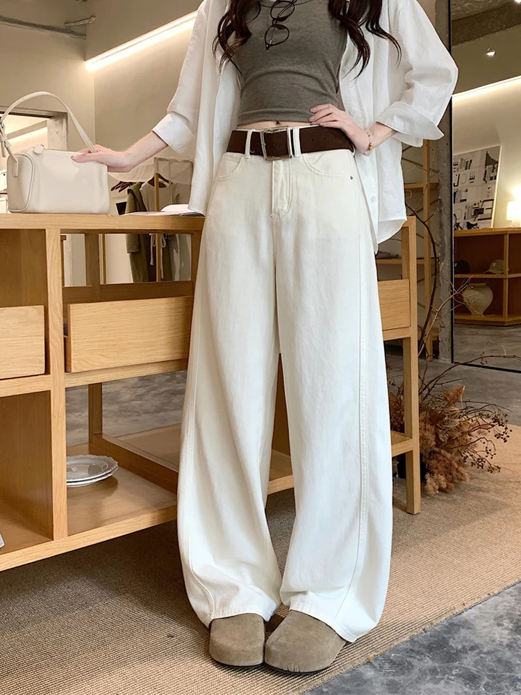 

Джинсы женские с высокой талией, прямые, широкие штанины, в стиле ретро, повседневные, летние, новинка