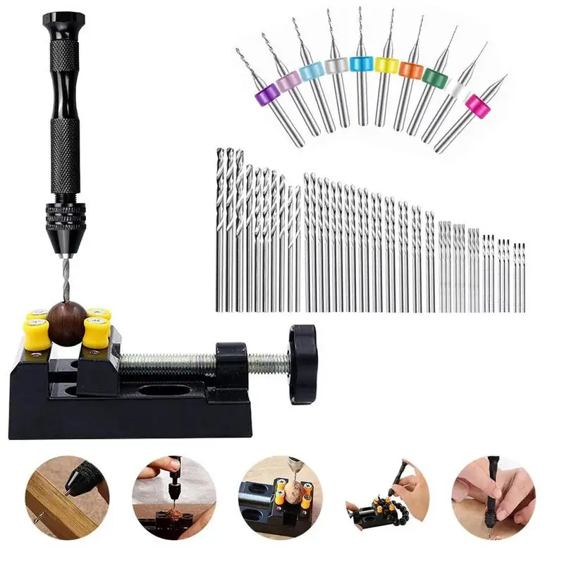 Pin Drill 60 Pieces Small Pin Vice Twist Drill Bits Miniature Drill Hobby Drill Manual Drill Kit Resin Drill Jewelry Drilling