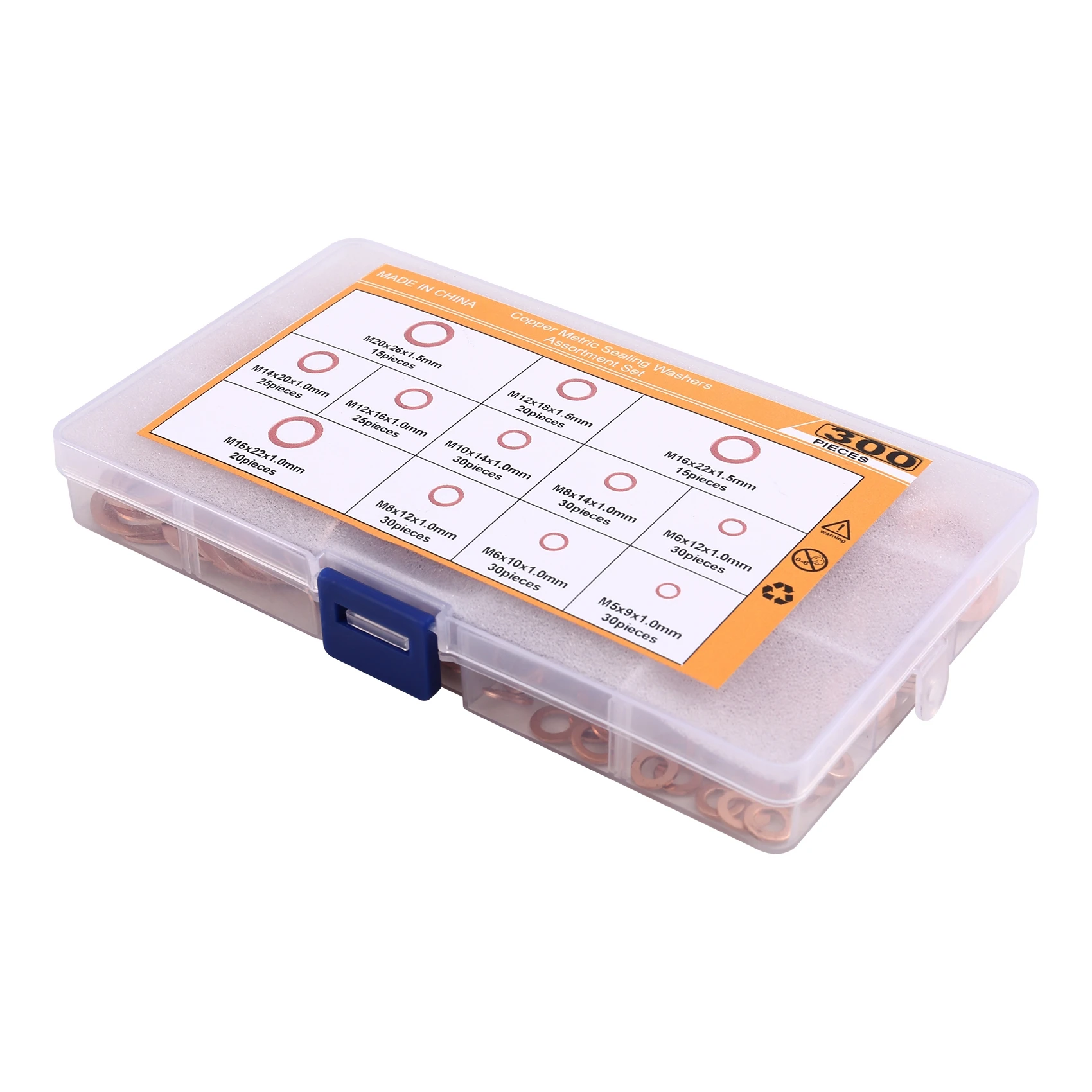 A20F-300Pcs Copper Washer Combination Box Sealing Copper Gasket Metal Flat Washer Combination