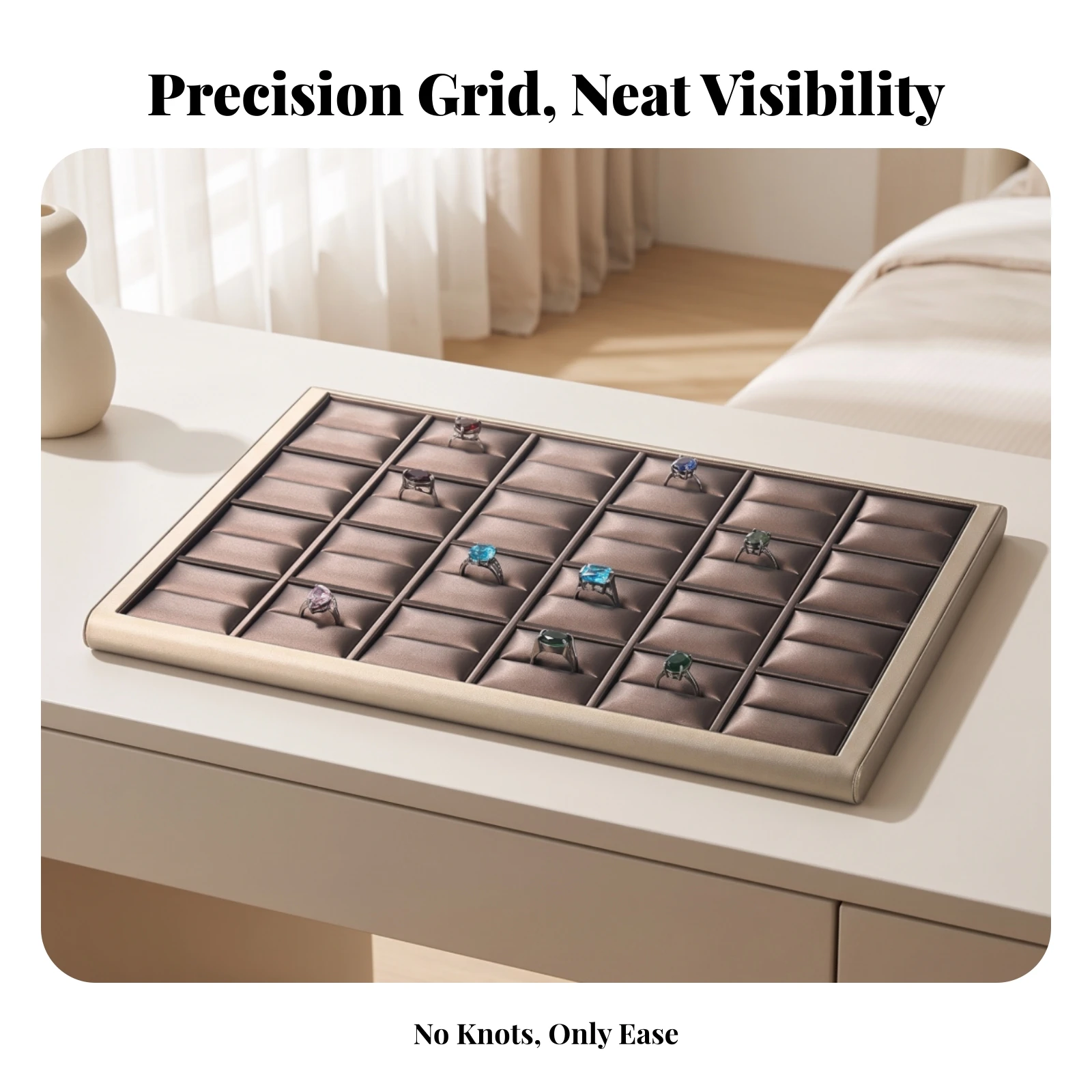 Band Tray with 24 Slots Rectangular Jewelry Display Tray with Padded Insert Band Organizer with Slots Elegant Sturdy