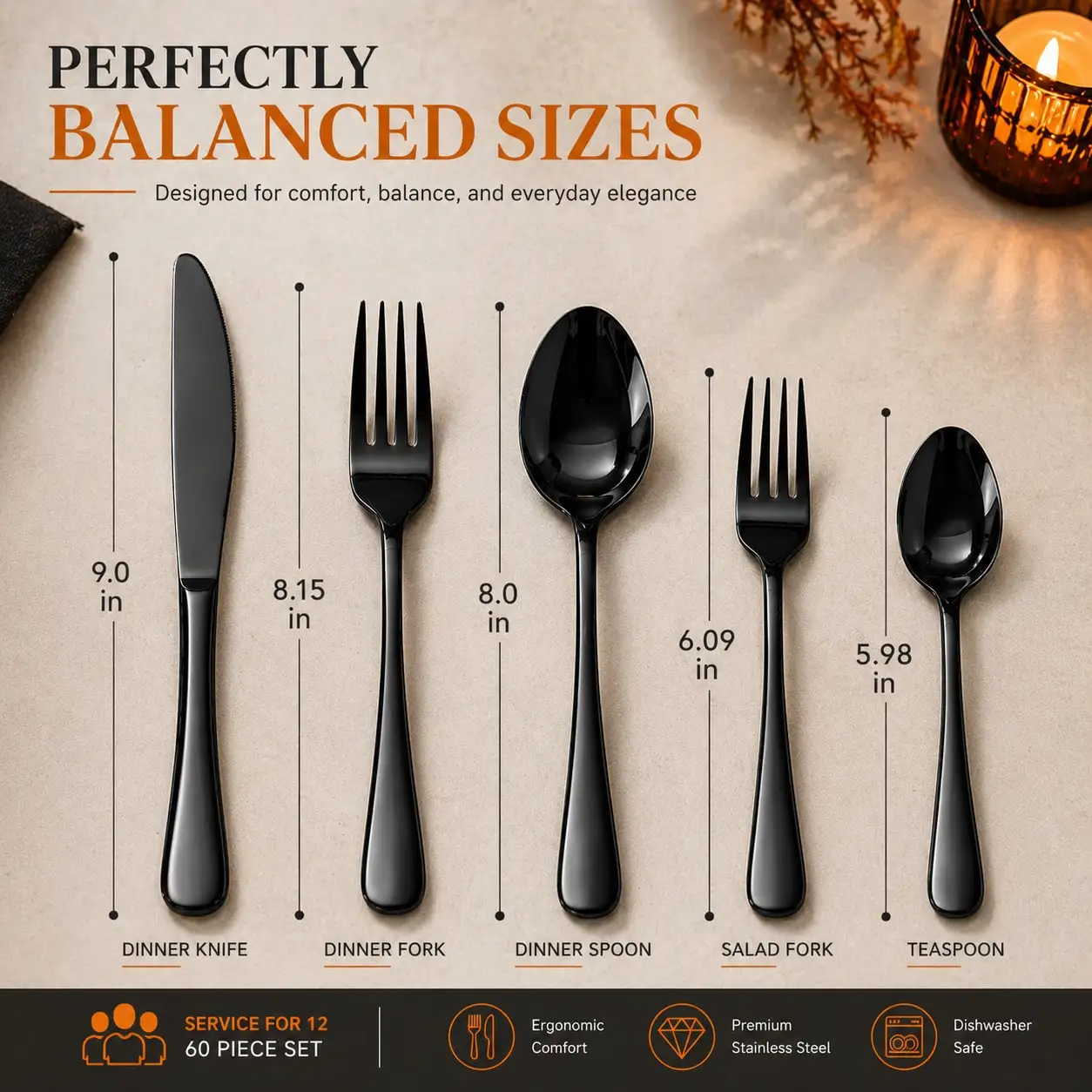 60pcs 304 Stainless Steel Silverware Set for 12 People Steak Knife Fork Dessert Spoon Cutlery with Gift Box for Wedding Christmas Camping