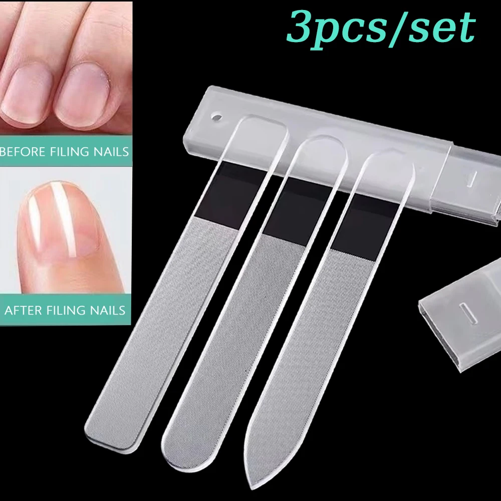3個入りプロ仕様ナノガラスネイルアートファイルセット 研磨・研削 洗える 再利用可能 ネイルツール マニキュアトリートメントアクセサリー