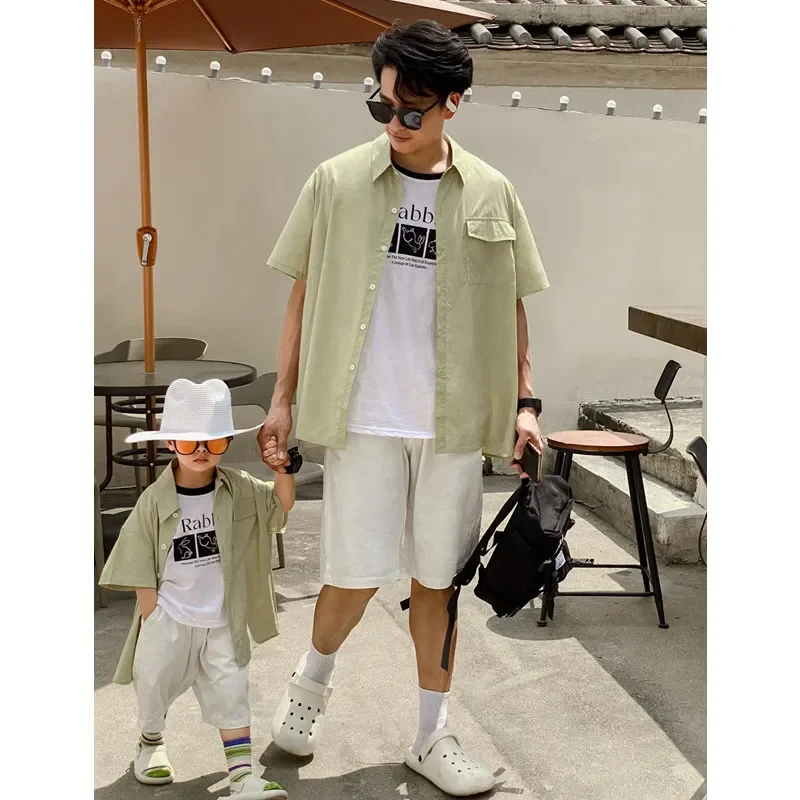 Mother Father and Children Matching Summer Outfit Family Clothes Mom Daughter Girl Short Sleeve Dress Dad Son Baby Shirts 2024