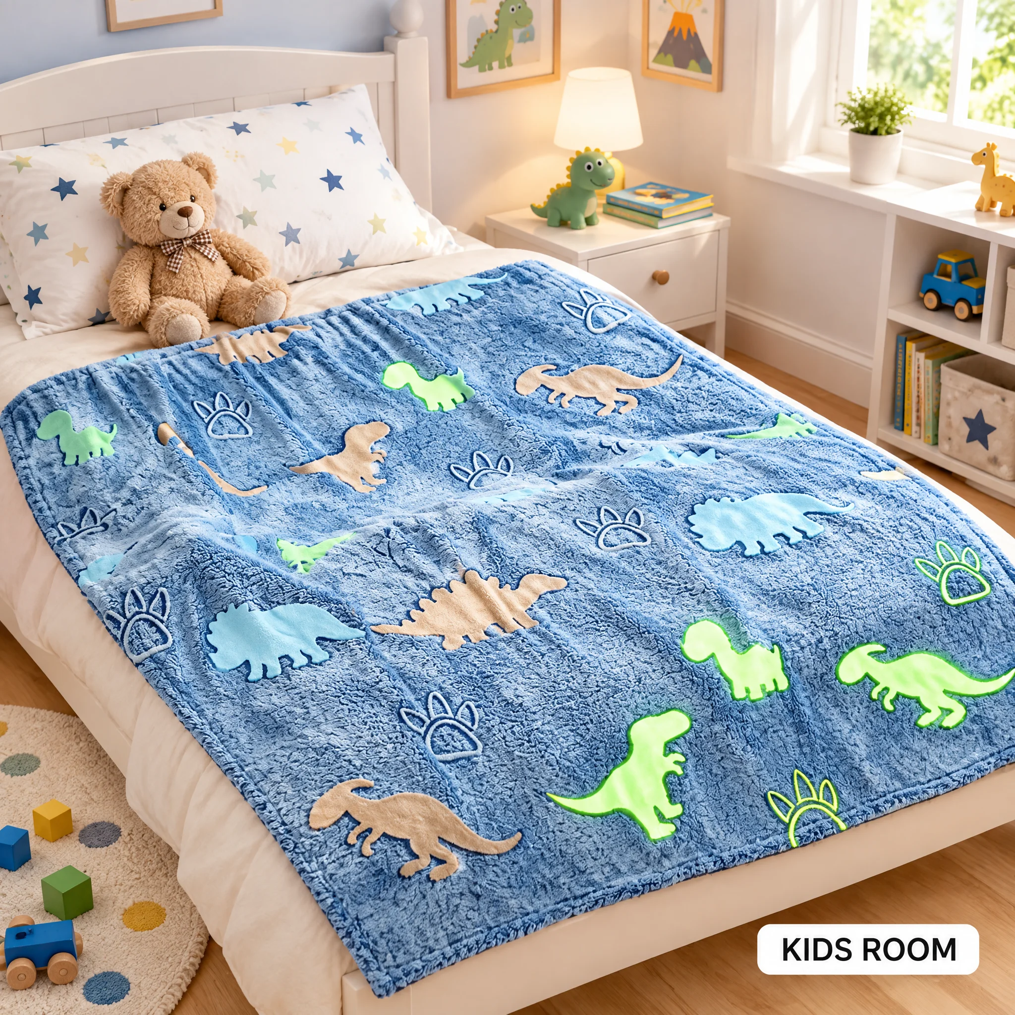 Luminous Kids Blanket Soft Shawl Blanket for Sofa Travel and Camping Cute Dinosaur Printed Bed Blanket Bedroom Shawl Blanket