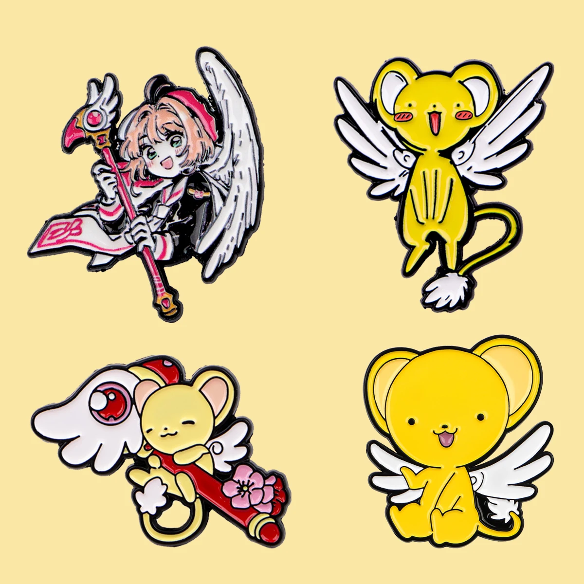 1-4pcs/Set Cute Magic Girl Enamel Pin Anime Yellow Winged Characters Brooches Lapel Badges Cosplay Jewelry Gift for Fans Friends