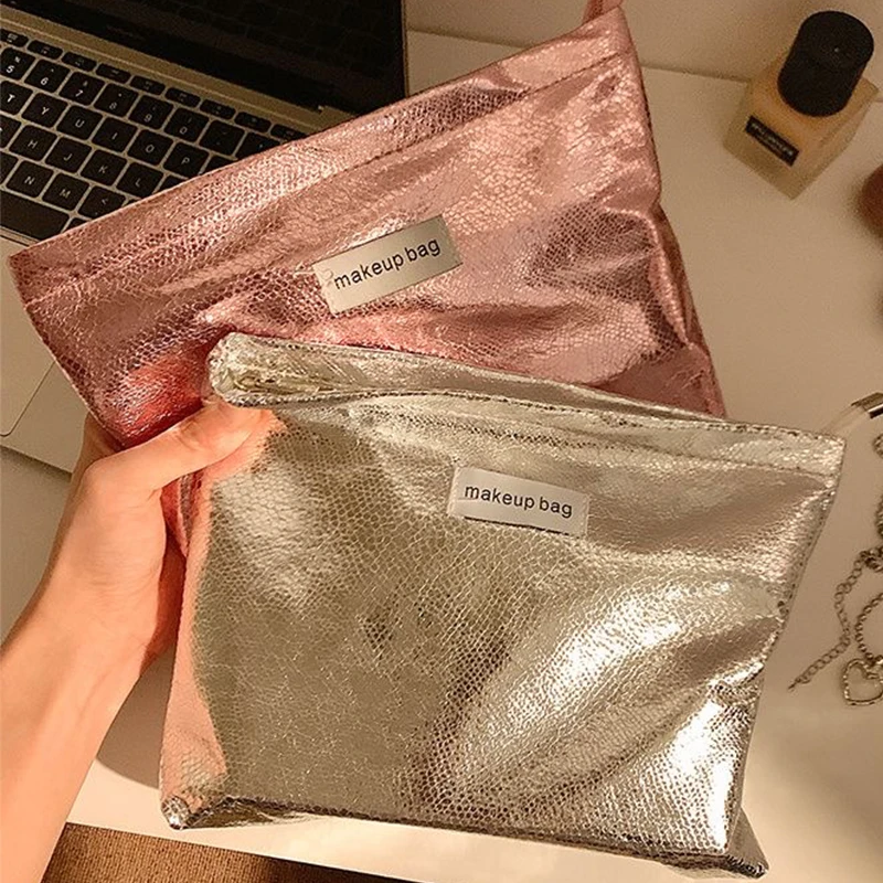 New Shiny Sequins Silver Champagne Clutch Cosmetic Bag Makeup Bag Portable Toiletries Skincare Storage Bag Organizer Pouch