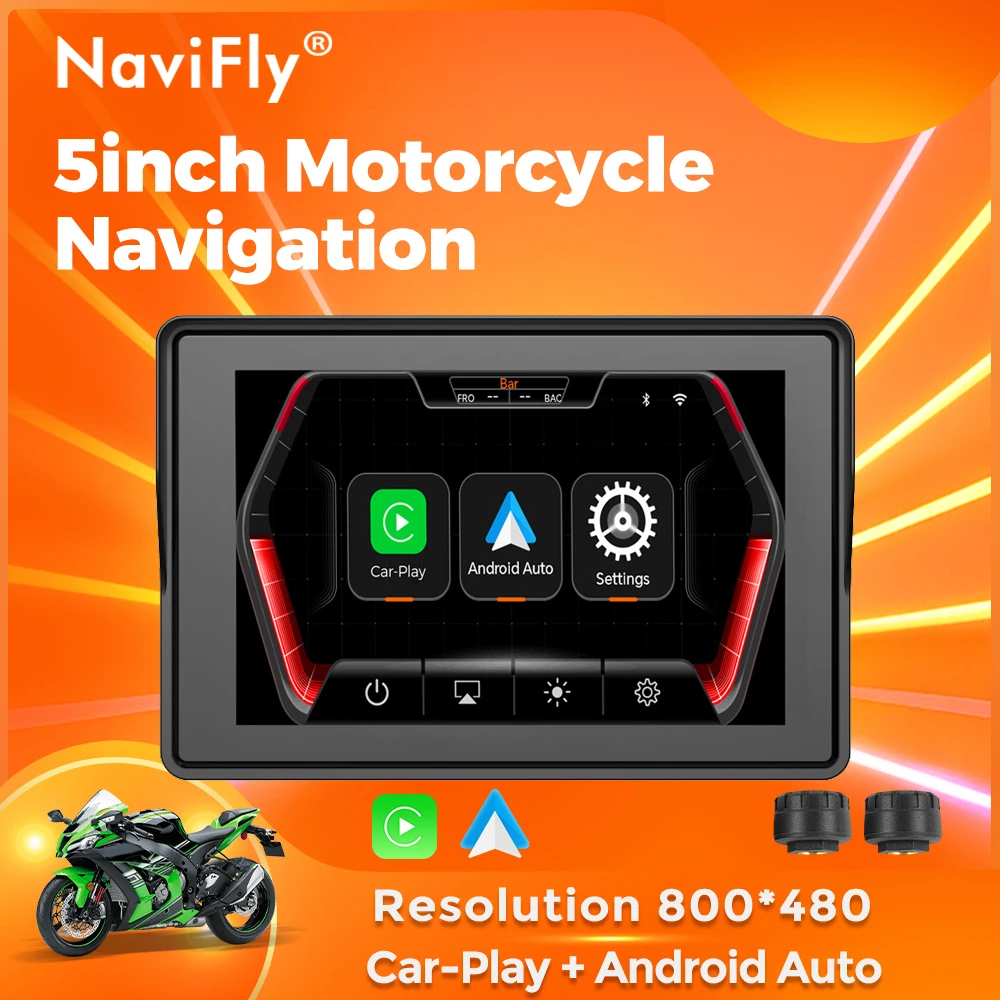 

NaviFly 5" Motorcycle LCD Digital Dashboard Screen Wireless CarPlay Moto Android Auto Motorbike Navigation Optional TPMS BT