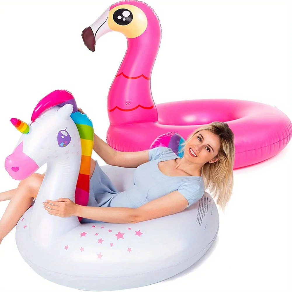 Joyfy 2er-Pack Flamingo Einhorn Pool-Schwimmtiere Aufblasbare Schwimmreifen Spielzeug Sommerurlaub Party-Spielzeug für Kinder