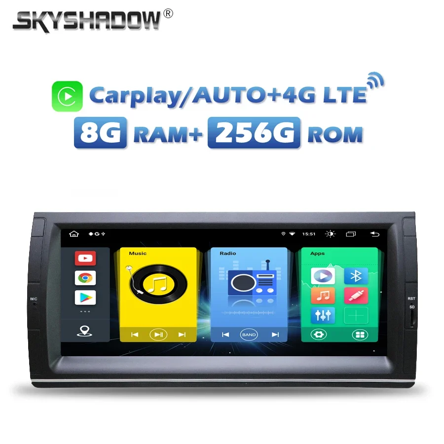 Wireless Carplay DSP 4G SIM Android 13.0 8G+256G 8Core Car DVD Player RDS Radio GPS map Bluetooth For BMW E39 E53 X5 1999-2005