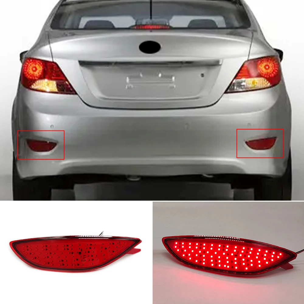 1 Pair Car LED Rear Bumper Light For Hyundai Accent Verna Solaris Brio 2008-2015 Tail Reflector Brake Fog Lamp turn signal