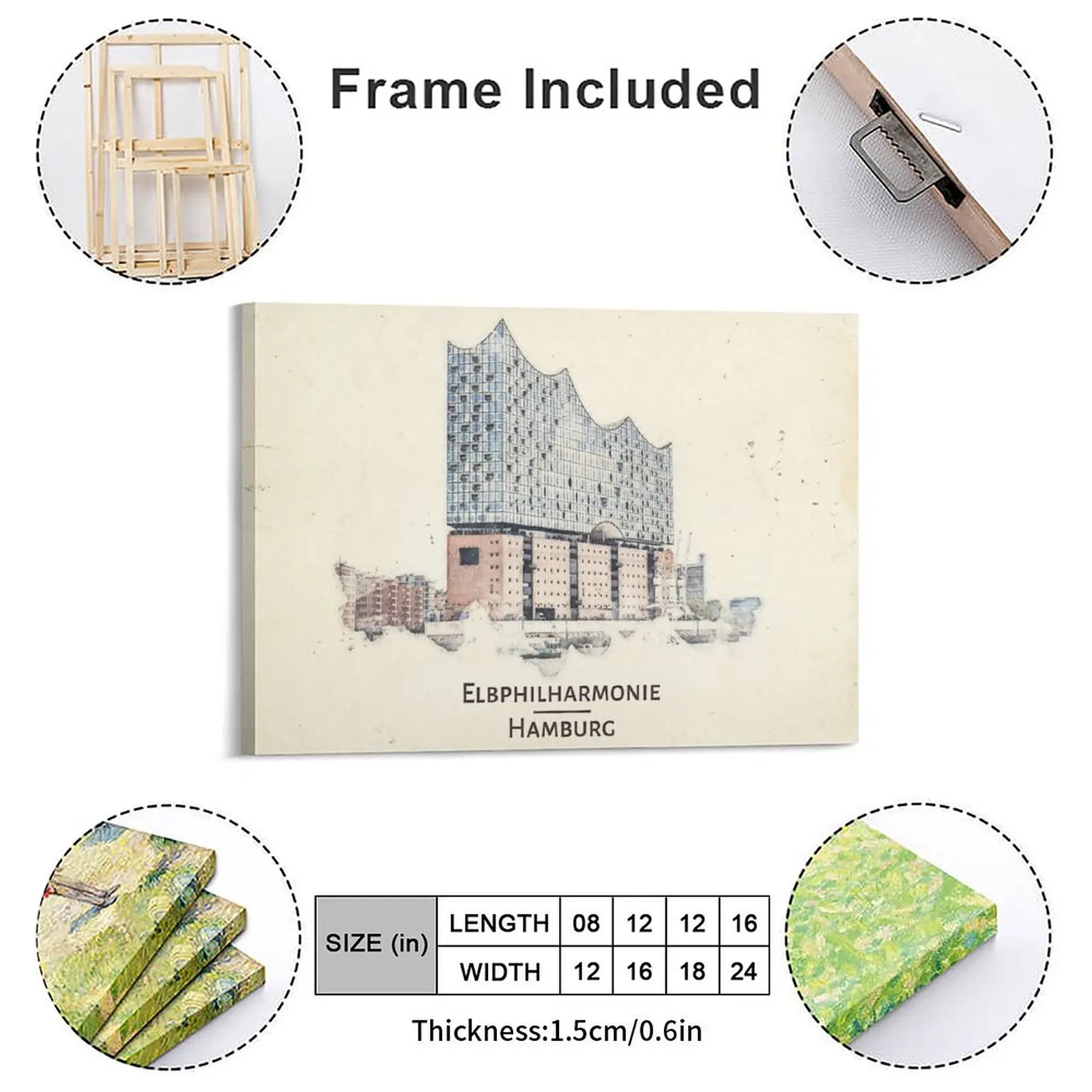 Elbphilharmonie Hamburg Watercolor Effect Canvas Painting Designing Garage Wall Plaque Framed Wall Paintings