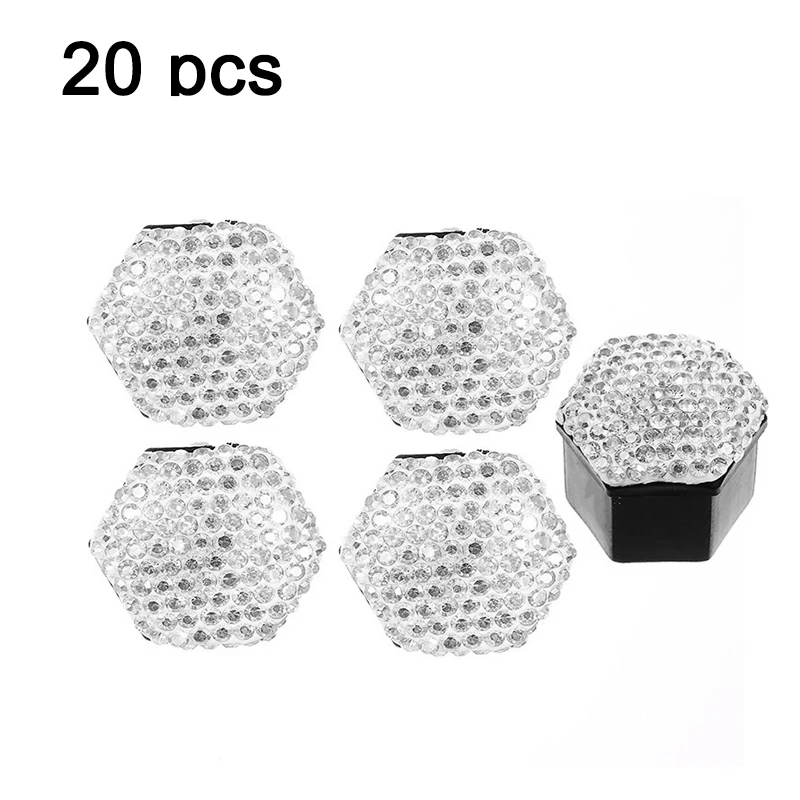 20Pcs Diamond Car Wheel Nut Caps Protection Covers Caps Fashion Anti-Rust Caps Car Tyre Tire Hub Screw Protection Nut Decoration