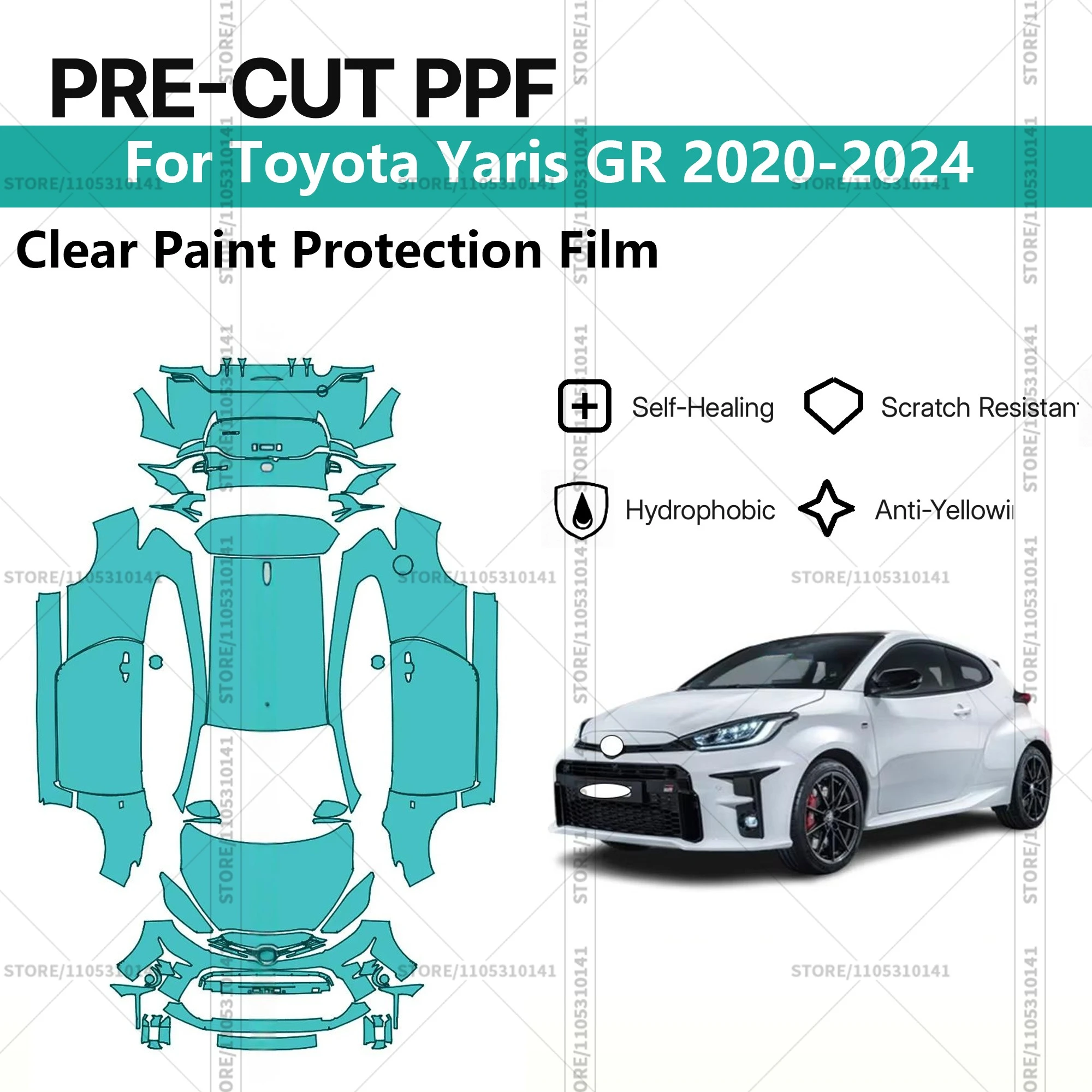 For Toyota Yaris GR 2020-2024 Pre-Cut Paint Protection Film PPF Transparent Car Film Professional Automotive PPF Full Vehicle