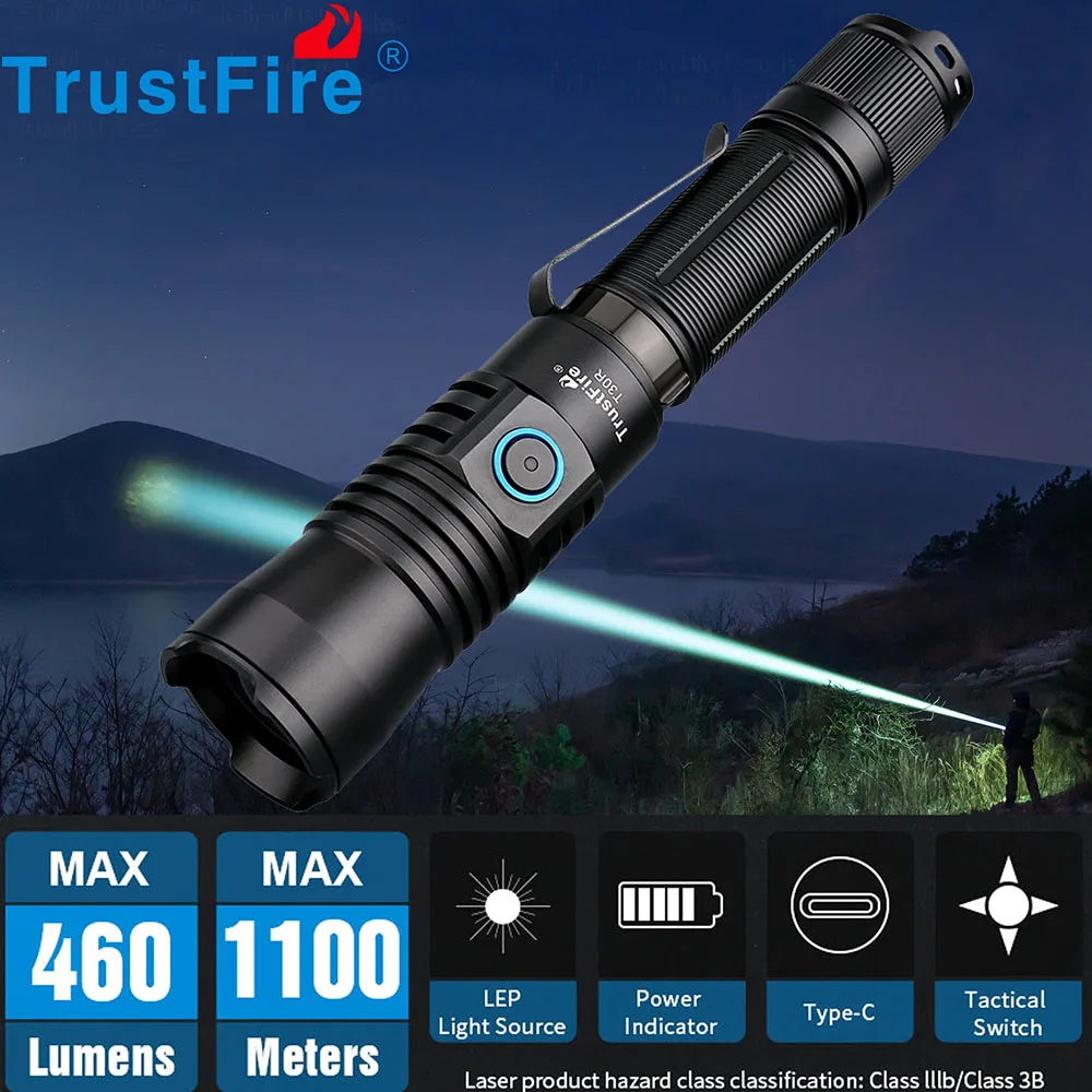 Trustfire T30R 1100M Tactical Flashlight 460Lumen La-ser High Power Led USB Flashlight 18650 Rechargeable Self Defense Torch