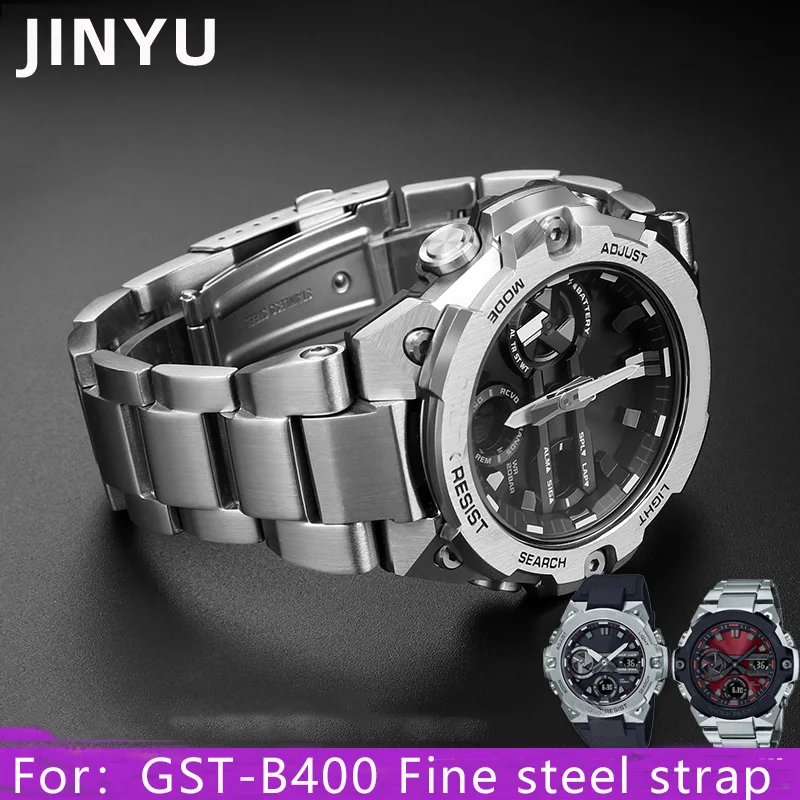 

High Quality Solid stainless steel watch strap For Casio watch G-SHOCK steel heart GST-B400 series watchband belt male bracelet