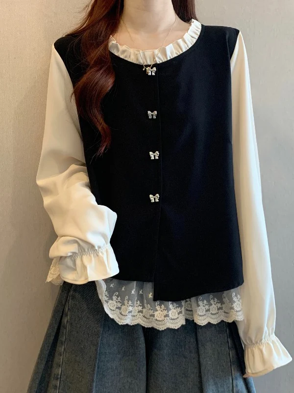 

Fashionable Flared Sleeve Shirt Women's Korean Style Commute Wind Large Size Beautiful MM Early Spring New Style Top