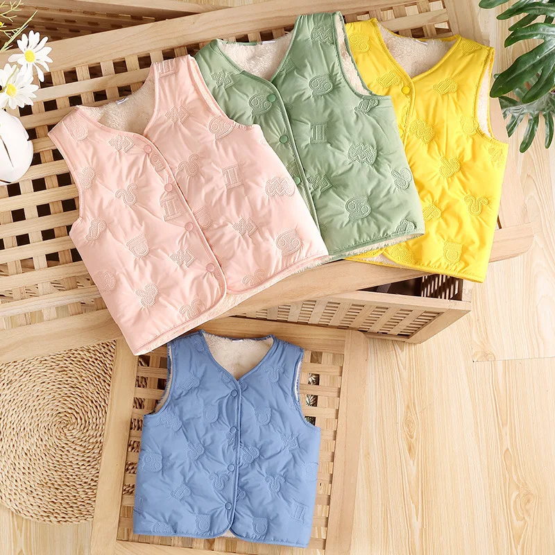 New Winter Kids Vest Fleece Lined Warm Baby Toddler Cotton Vest Boys Girls Insulated Top Autumn Winter Cozy Coat Children‌