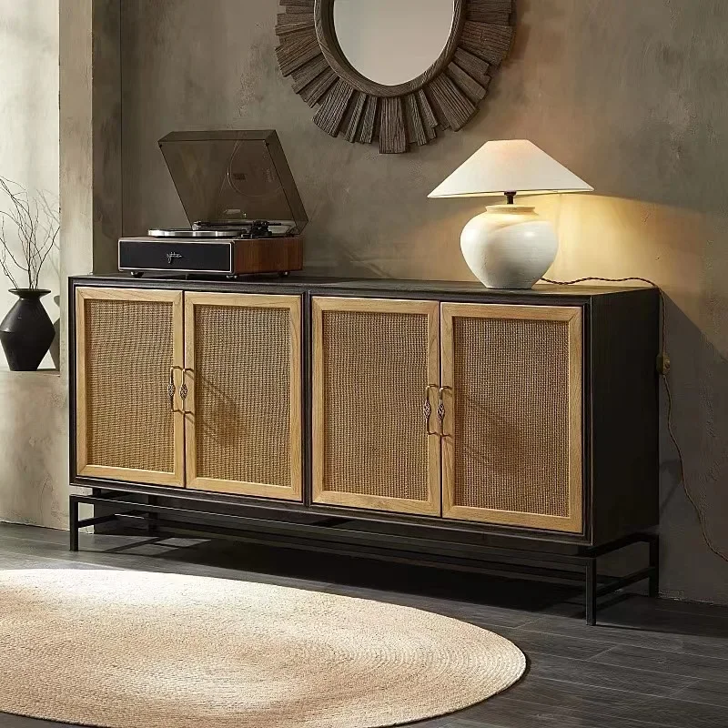 Nordic solid wood rattan to make  side wine cabinets, modern light luxury storage cabinets decorated against