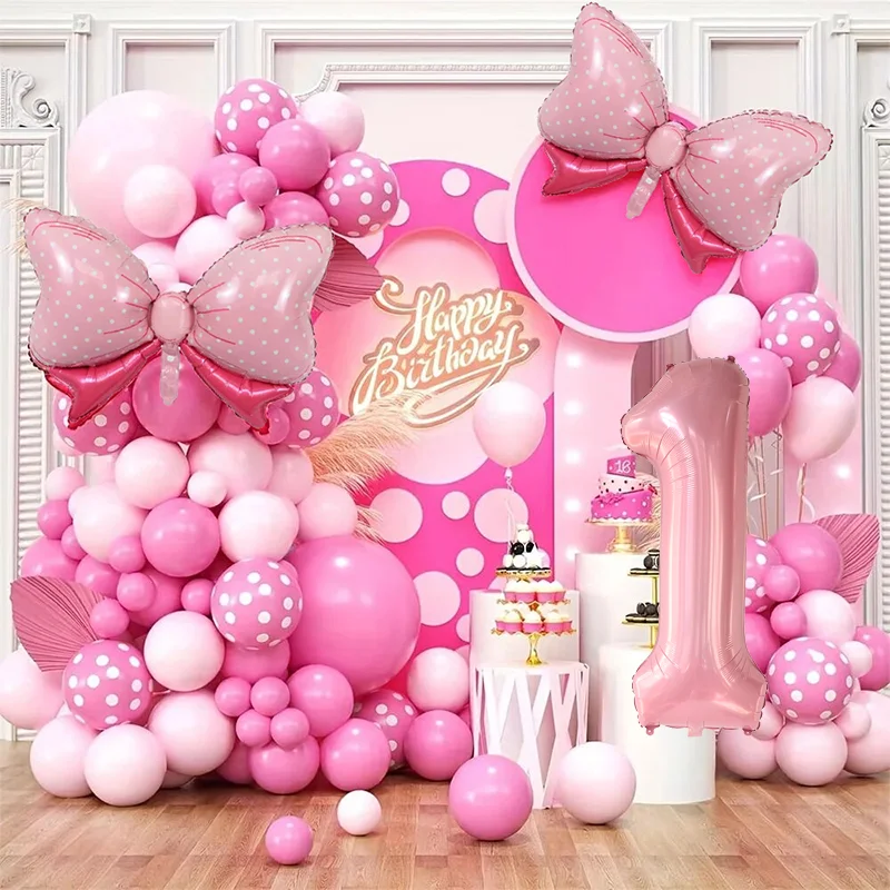 Balloon Arch Kit - 119個入り ピンクのリボン アルミバルーン ガーランドアーチキットセット 40インチ 数字入り