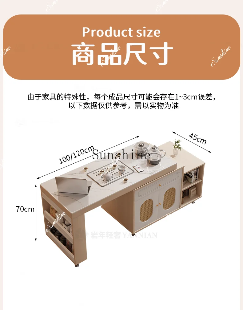 Movable rotating tea table modern light luxury rock slab, high-end balcony small apartment homeP
