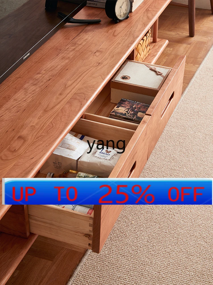

CX TV Cabinet and Tea Table Combination Wood Color Small Apartment Cherrywood Furniture Simple Solid Wood Style