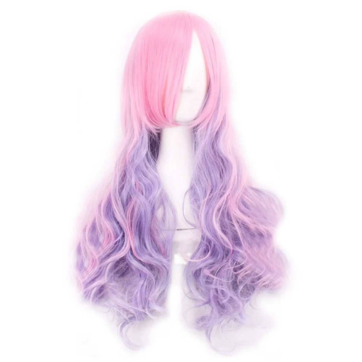 Rainbow Long Wavy Cosplay Wig Gradient Heat Resistant Fiber Natural Synthetic Hair Full Head Wig Ombre Party Wig