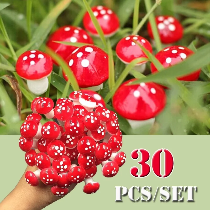 30Pcs 2cm Miniature Resin Mushroom Crafts In Fairy Tale Style For Garden Woodpile Decorations Home Desktop Scene Decorations