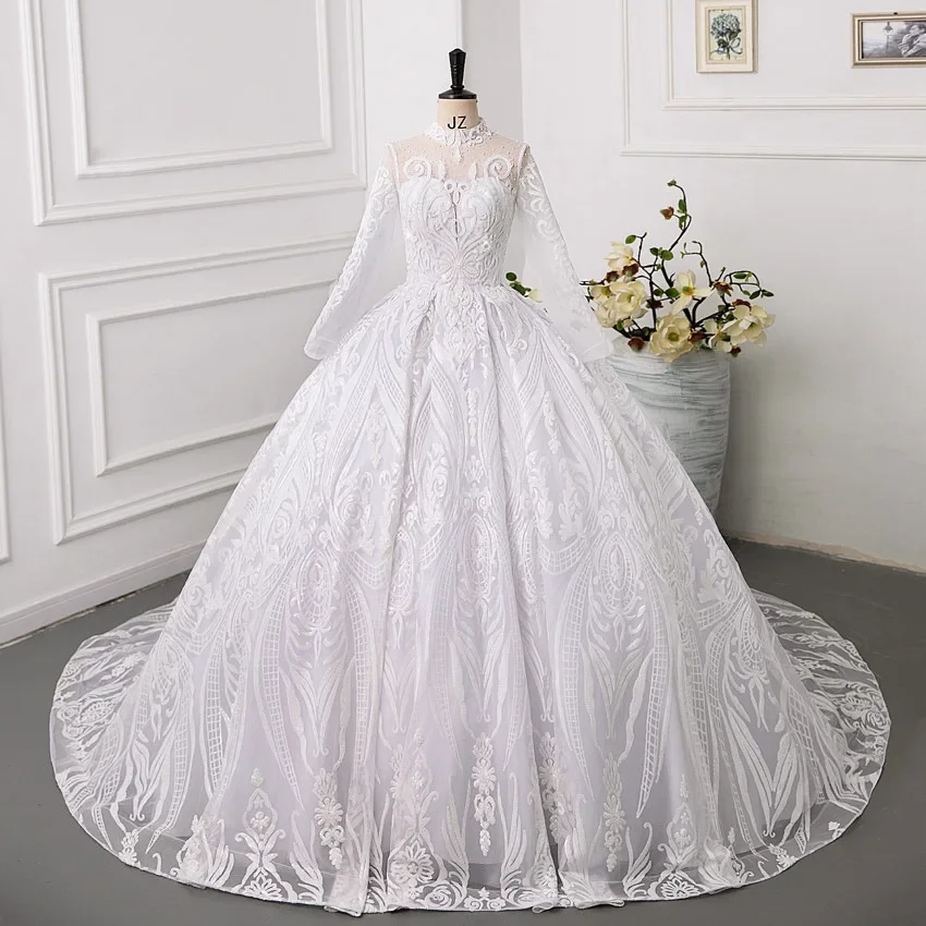 Handmade Customized Wedding Dress 2024 New Bride Big Tail Slimming Princess Long Sleeved Heavy Industry Palace Style Floor Skirt