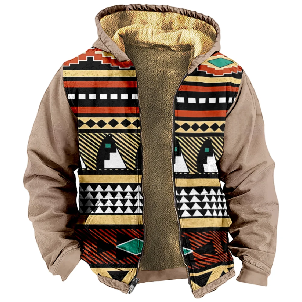 

2023 National Tribal Graphic Prints Hoodie Long Sleeve Zipper Sweatshirt Stand Collar Coat Women Men Winter Clothes