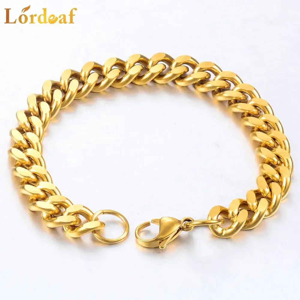 7mm Width Men's Cuban Bracelet Gold Color Fashion Stainless Steel Bracelet Can Be Wholesale