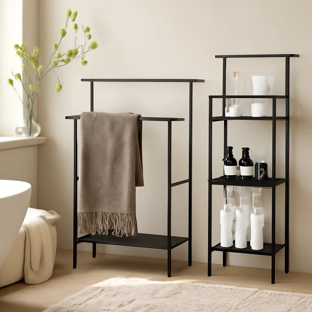 oo-Nordic Light Luxury Floor Towels Holder Bathroom Storage Stand Multifunction Metal Storage Rack