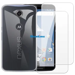 Soft Case + 2 Pack Tempered Glass Screen Protectors for Google Nexus 6,Motorola Nexus 6, Shamu Full-Body Protection