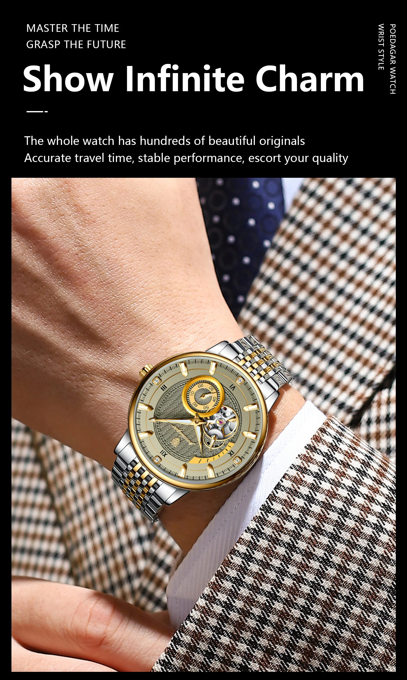 POEDAGAR Top Luxus Mann Armbanduhr Leucht Hohl Tourbillon Edelstahl Männer Uhr Mechanische Automatische herren Uhren Reloj – Detail 14