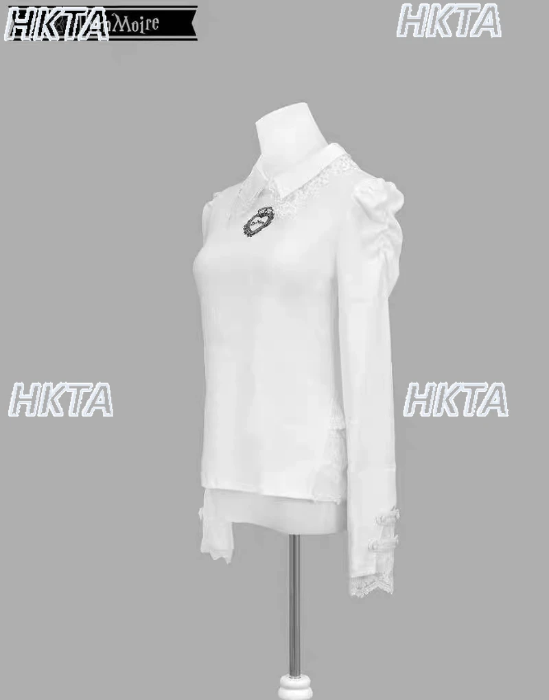 Japonais Harajuku Punk foncé Lolita produit en série maille brodée Patchwork chemise de Base noire hiver nouveau T-Shirt à manches longues haut