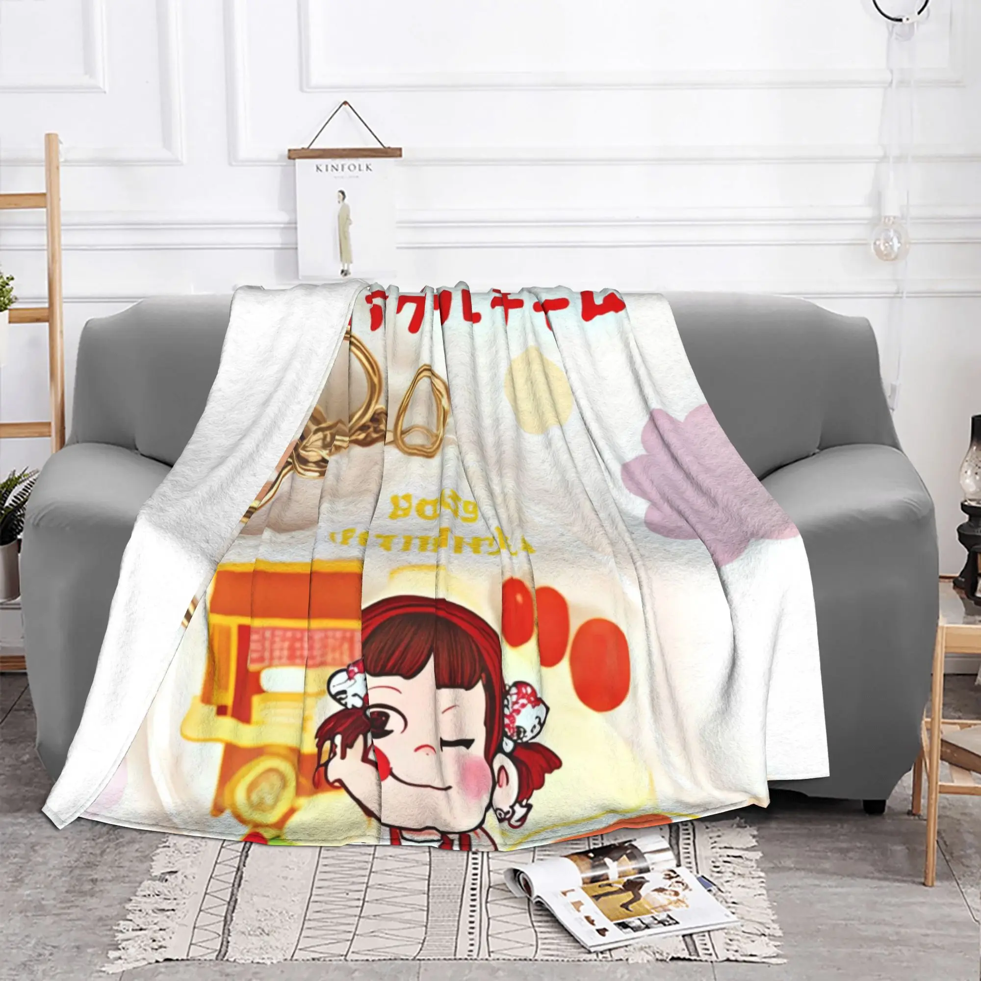 1PC home Cutecore Peko chan Smile Fujiya Blanket Super Cosy Plush Home Living Room Sofa halloween