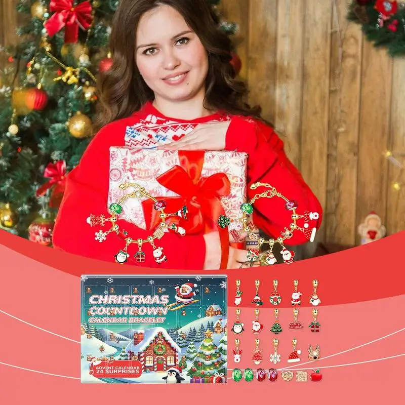 Christmas Kids Jewelry Making Kit 24 Grids Christmas Countdown Charm Bracelet Holiday Calendar For Exercising Finger Flexibility