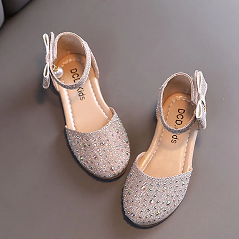 Girl Flat Sandals Princess Leather Shoes Summer Fashion Rhinestone Children Girl Shoes For Party Wedding Performance  CSH1362