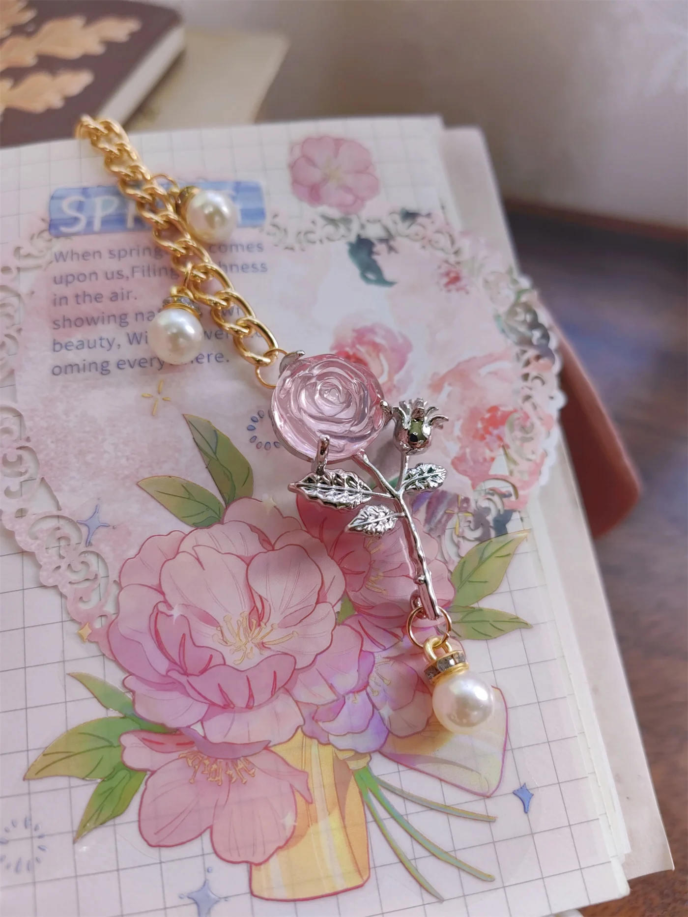 Pink Rose Style Pendant for Journal Notebook Organizer Decoration Cute Planner Accessories