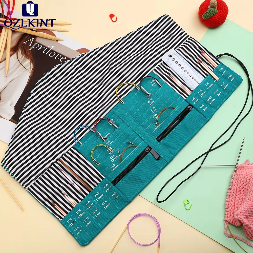 

QZLKNIT New Empty Knitting Needles Storage Bag Waterproof Crochet Hooks Organizer Foldable Bags for Sewing Tools Accessories