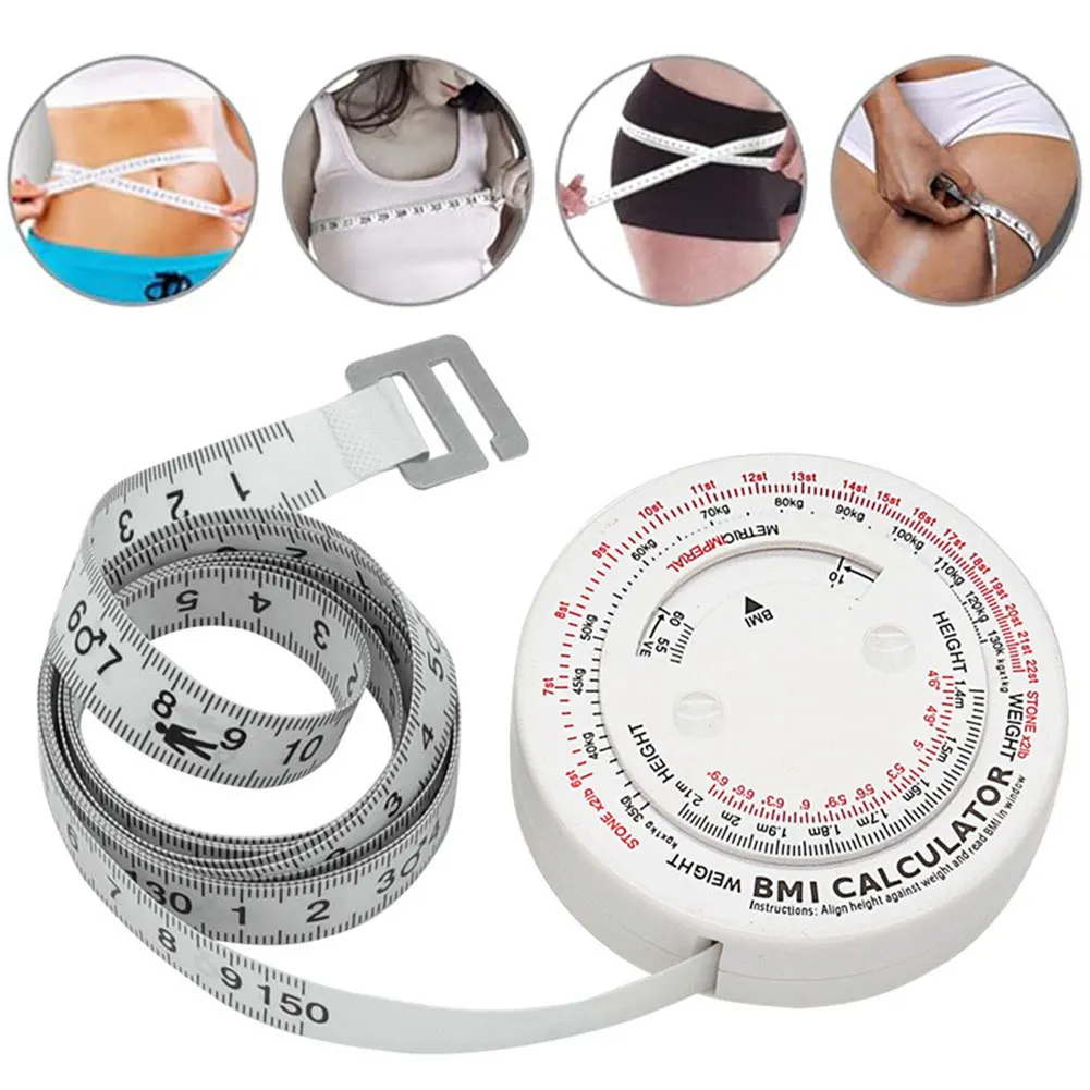 Body Measurement Tape 150cm with Retractable BMI Calculator and Locking Feature for Measuring Waist Chest Hip Thigh and Calf