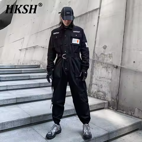 HKSH Autumn Summer New Men's Punk Fashion Tide Jumpsuit Youth Detachable National Casual Overalls Safari Style Pants Tops HK0056
