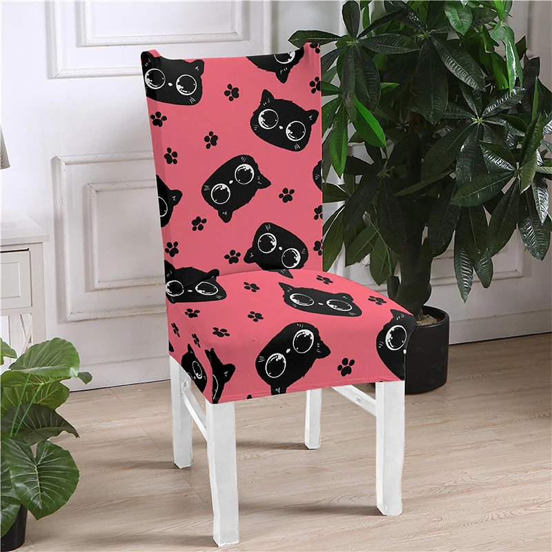 Cat Printed Chair Cover Spandex For Dining Room Elastic Material Modern Slipcovers Furniture Covers Kitchen Wedding Banquet