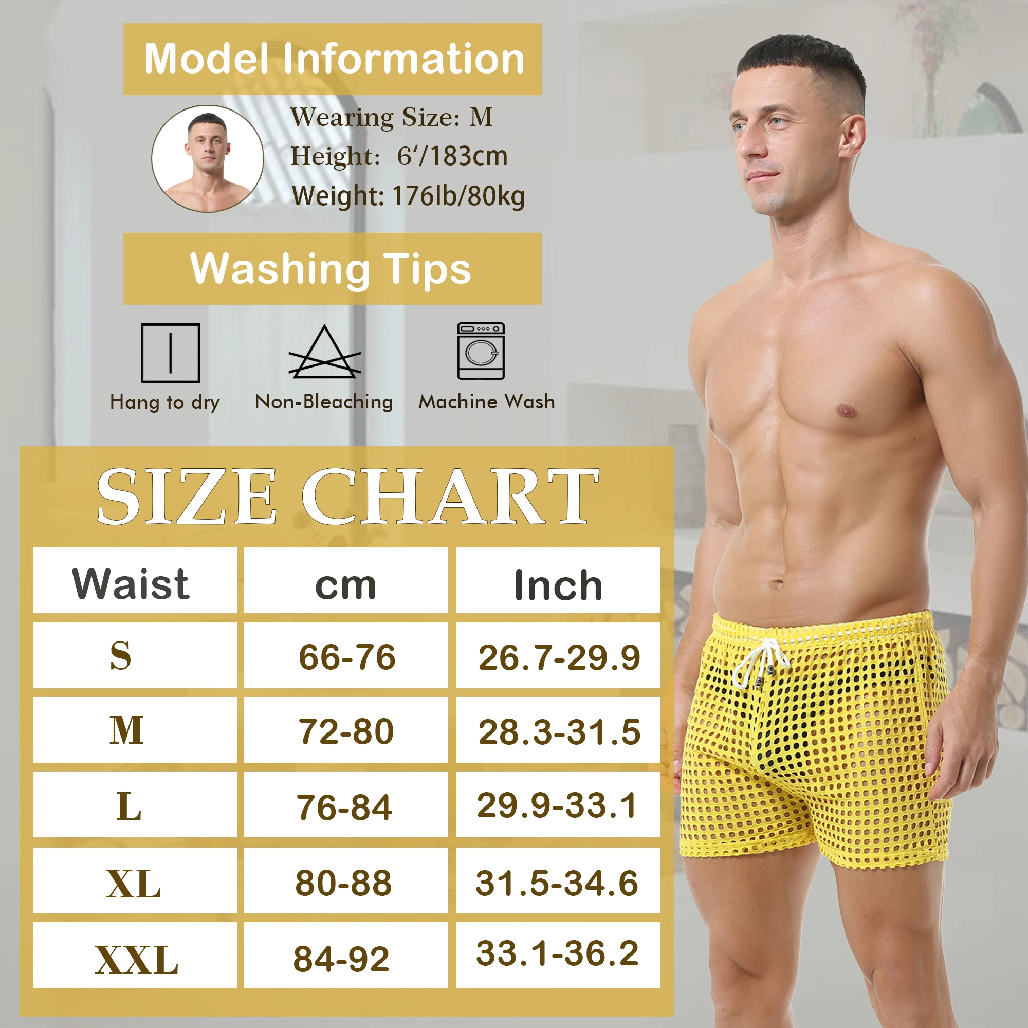 Men's Sexy Hollow Out Shorts Solid Color Casual Fishnet Beach Short Men See Through Fetish Loose Drawstring Hot Pants Beachwear