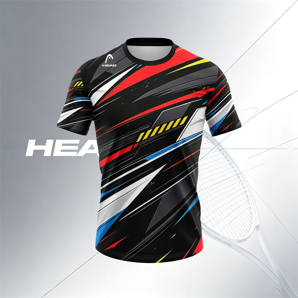 HEAD Men's Tennis T-Shirt Black Red Racing Stripe Print Short Sleeve Sports Tee Athletic Training Top - view 2