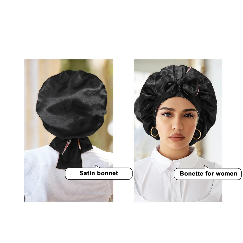 Caixão feminino preto Boné de noite, faixa de cabelo Bonnet, moda feminina Boné de noite, cabelo, novo