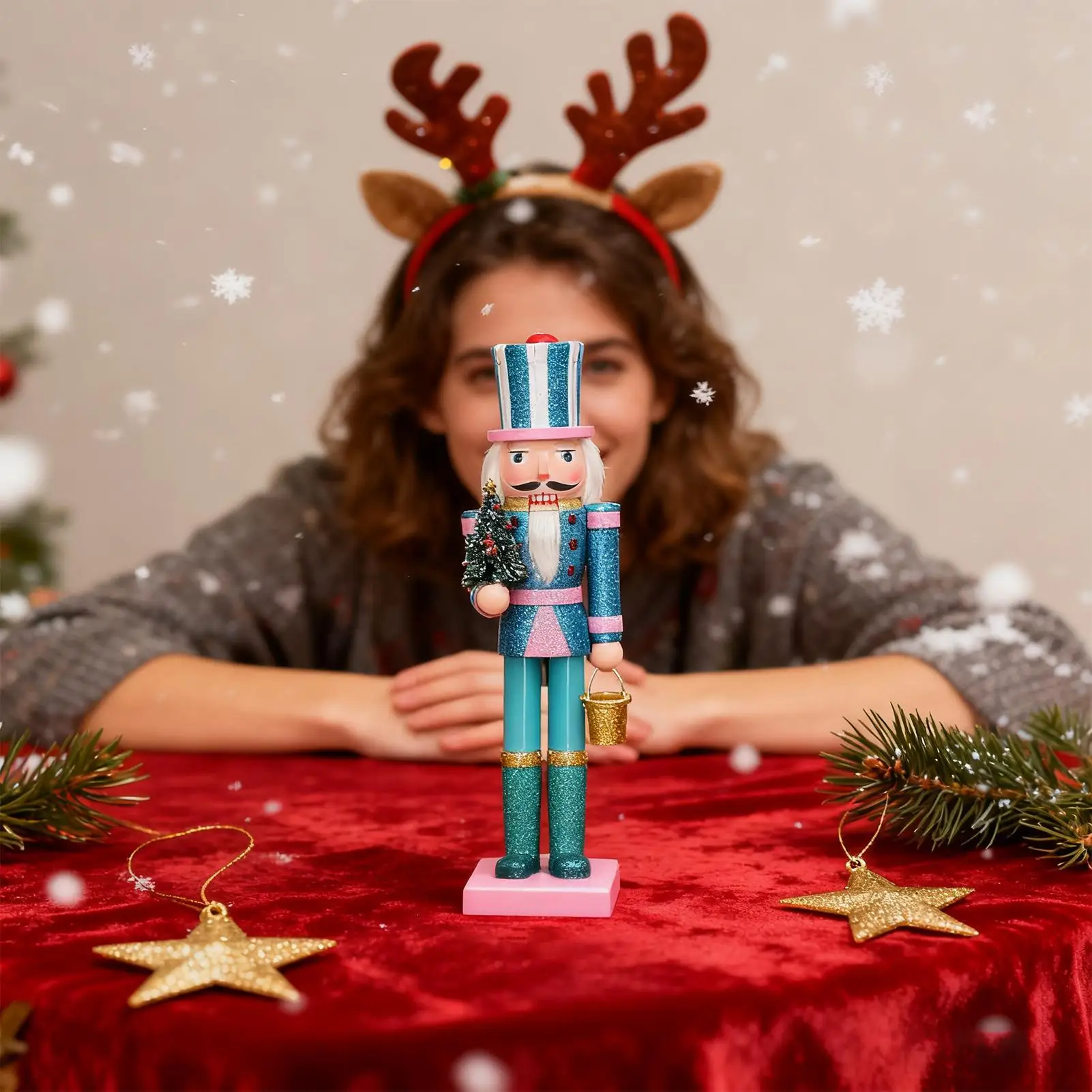 38CM glitter Christmas tree nutcracker solid wood decorative puppet gift craft Christmas ornaments for Holiday Kitchen Dinner