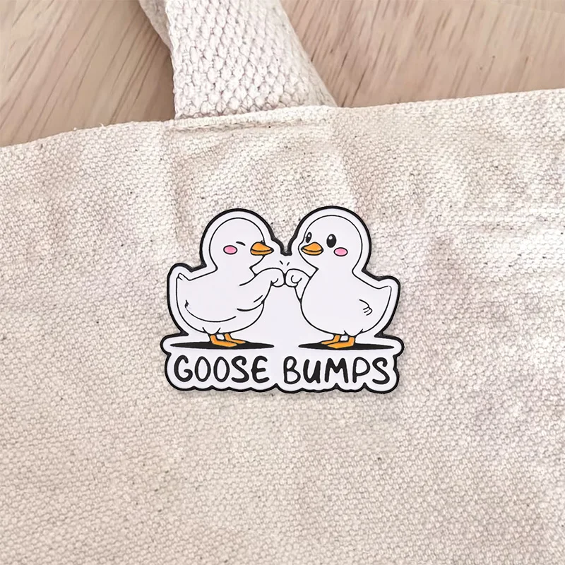 Two Fist Bump White Goose Enamel Badge Funny Goose Bumps Pun Quote Metal Brooch For Backpack Clothing Decor Friendship Gift