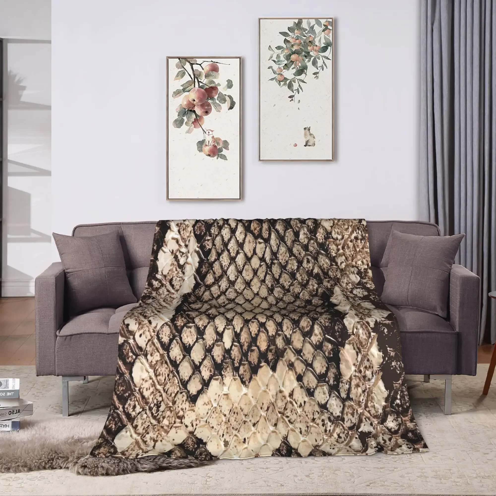 Snakeskin Print-Snake Reptile Animal Rattlesnake Flannel Blanket Warm Bedding Throws for Bedroom Decorative Bedspread Sofa Cover