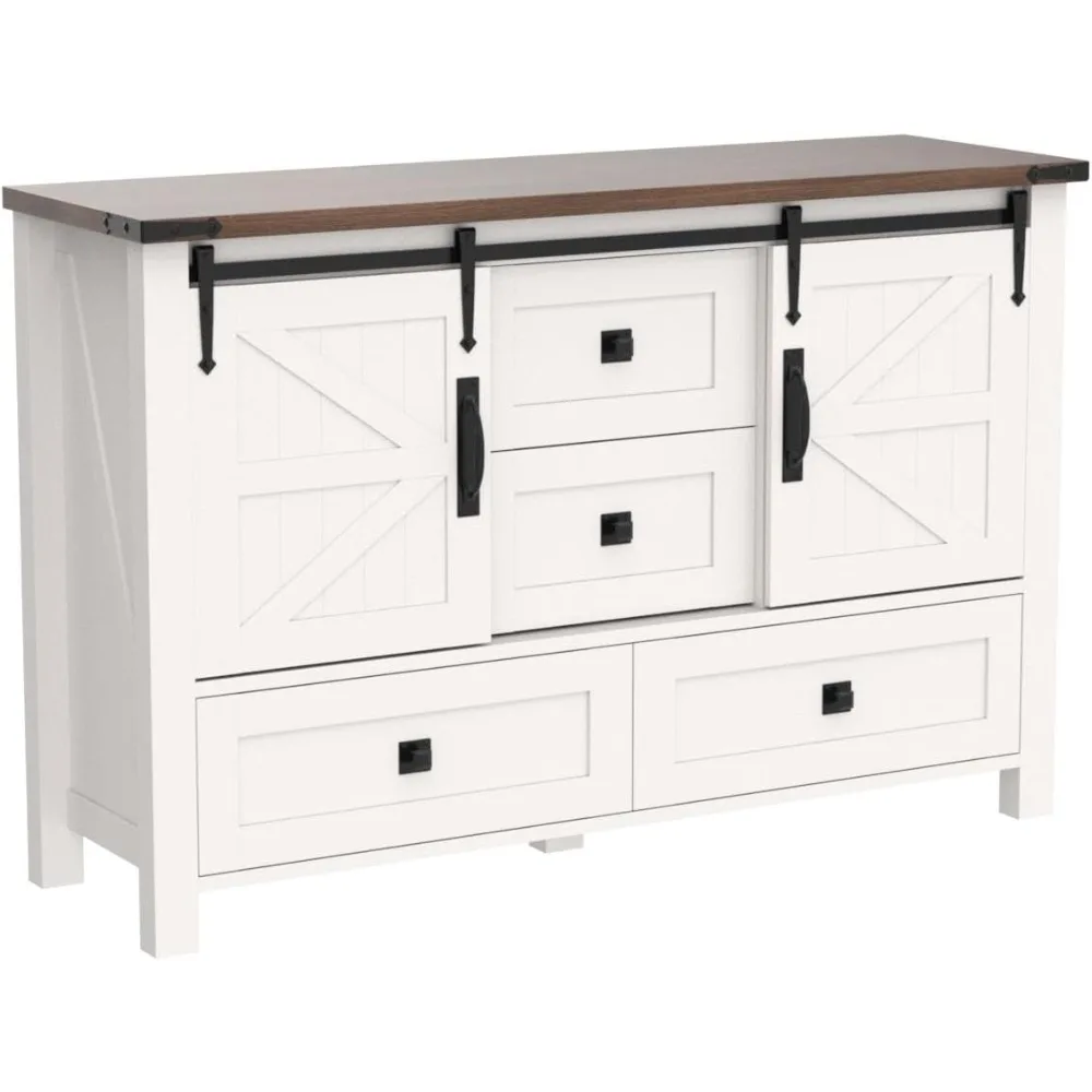 خزانة ذات 4 أدراج على طراز المزرعة الريفية مع أبواب حظيرة منزلقة، وخزانة ذات أدراج واسعة لغرفة النوم و48 حامل تلفزيون