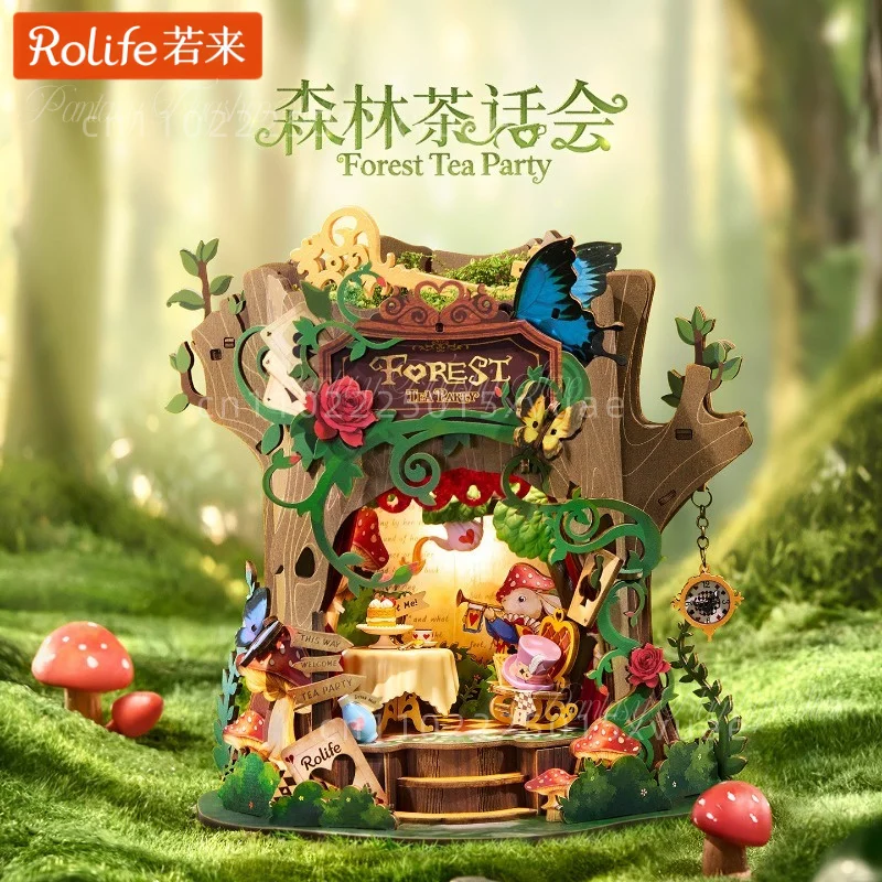 Rolife Forest Tea Party DIY Music Box Miniature Tree House Wooden Assembling Micro Scene Model Toys Decoration Collectible Gifts